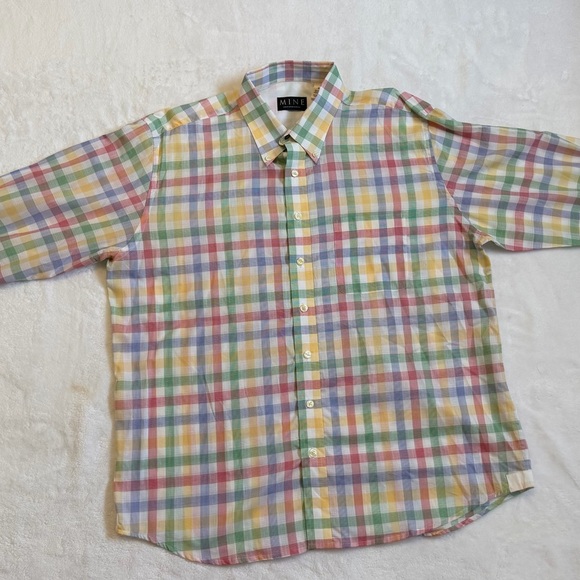 MINE Men’s Size XL  Multi-Color Pastel Gingham Plaid Button-Down Shirt - Picture 3 of 16